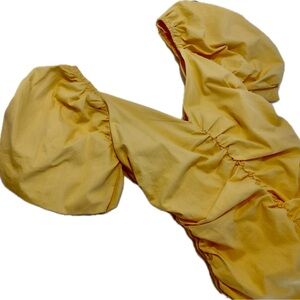 NWT Ruched Yellow Mini Dress Puff Sleeve 80s Party Dress Womens Sz S